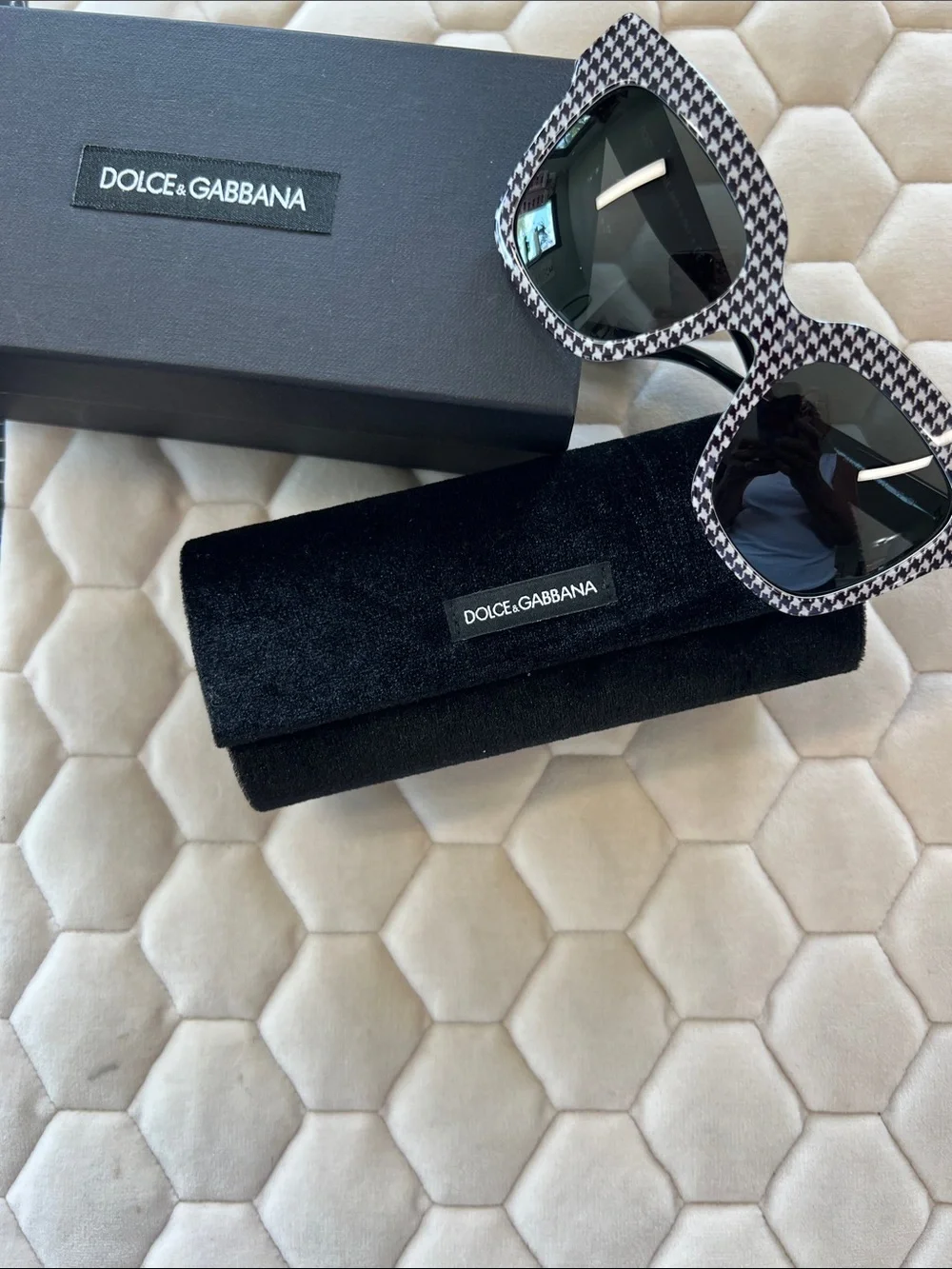 Authentic Dolce & Gabbana Black and White Houndstooth Sunglasses